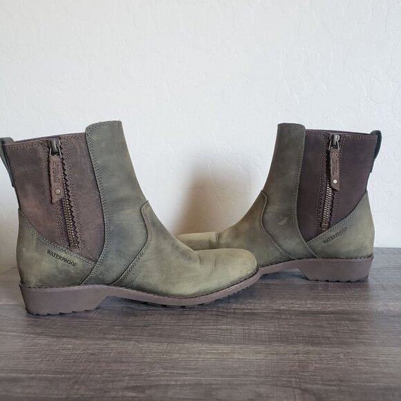 Teva Ellery Ankle Waterproof Distressed Leather Boots Olive Green Sz Women's 6.5 - Picture 7 of 12